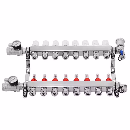 Supplier of Flowmeter Radiant Under Floor Pex Heating Manifold with Stainless Steel Body with 2-12 Loops