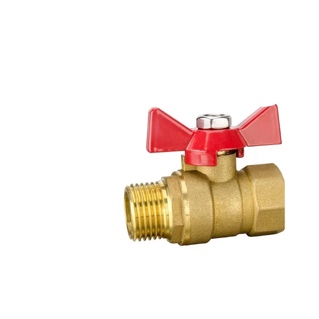 Brass Inside and Outside Wire Straight Handle Red Cap All Copper Manual Butterfly Valve